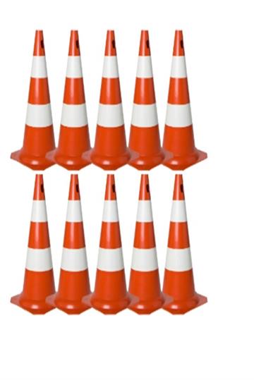 Kit 10 Cone De Sinalização Laranja Branco Pvc 75cm Trânsito